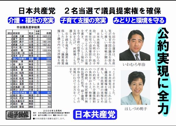 逗子民報　2006年(平成18)３月号外　市議選の結果報告