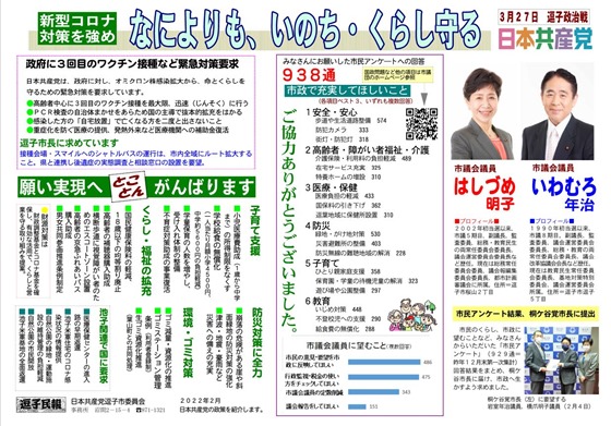 逗子民報　2022年２月号外　なにより、命とくらしを守る日本共産党議員団の市政報告。